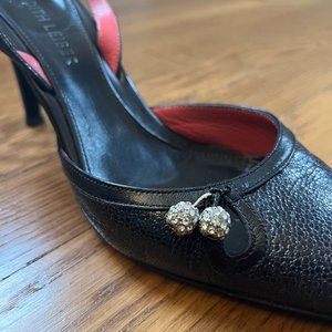 Judith Leiber Black Jeweled Evening Formal Leather Shoes Made In Italy Size 7.5